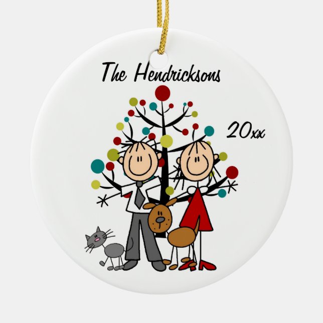 Dressed Up Couple, Dog, Cat Personalized Ornament (Front)