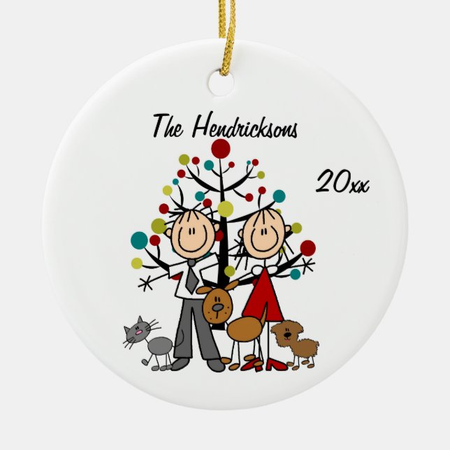 Dressed Up Couple,  Two Dogs, Cat Ornament (Front)