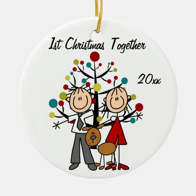 Dressed Up Couple With Dog Personalized Ornament (Front)