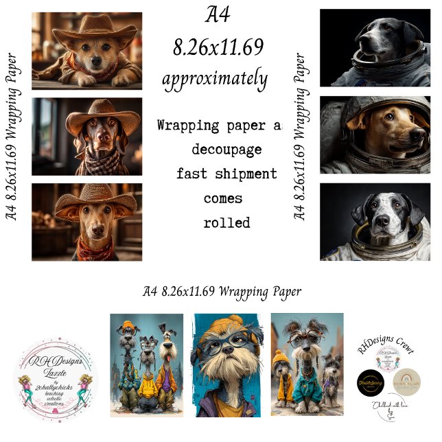 Dressed Up Dogs A4 Wrapping Paper for Decoupage  (Creator Uploaded)