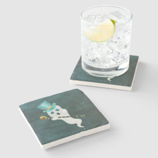 Dressed Up Ghost Silly Face Top Hat Skull Cane Sky Stone Coaster