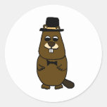 Dressed up Groundhog Classic Round Sticker