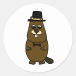 Dressed up Groundhog Classic Round Sticker