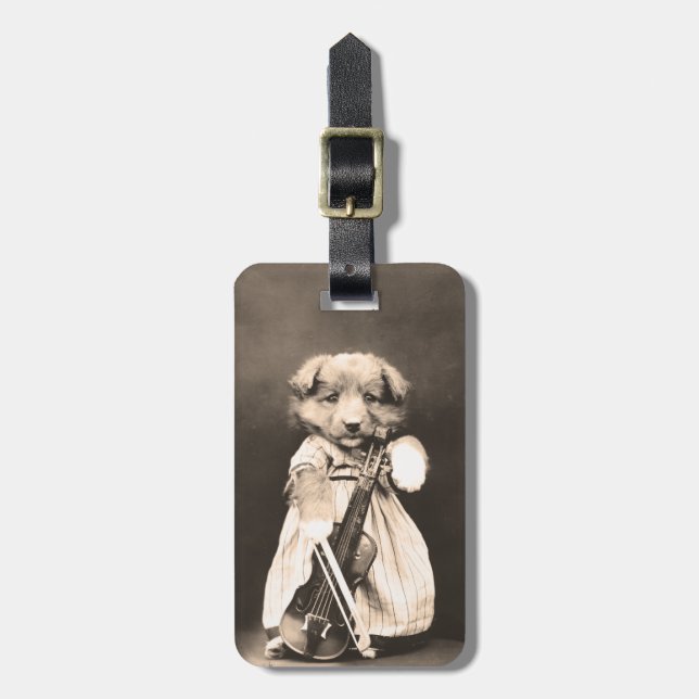 Dressed Up Puppy with Violin Luggage Tag (Front Vertical)