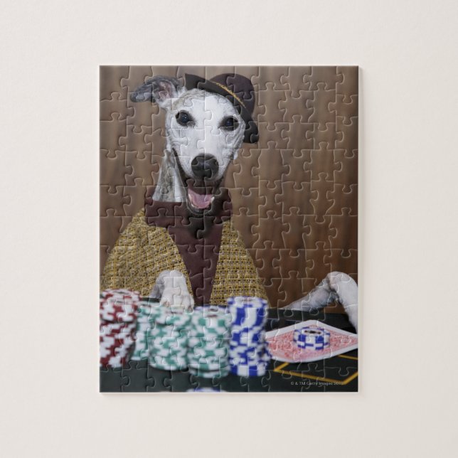 Dressed up Whippet dog at gambling table Jigsaw Puzzle (Vertical)