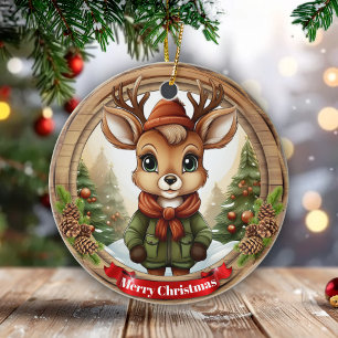 Dressed Whimsical Reindeer Fun Holiday Season 🦌🎄 Ceramic Ornament