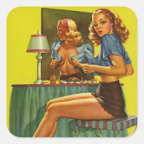 Dressing up _ Vintage pin up girl Square Stickers
