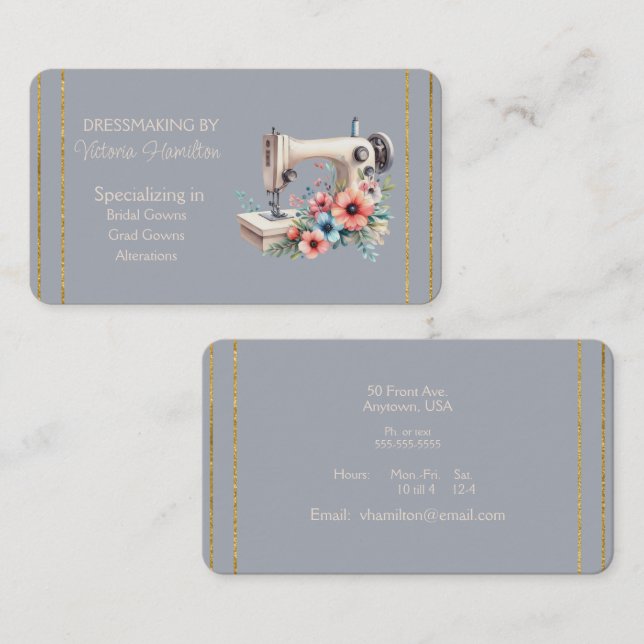 Dressmaker Bridal Gowns Grad Gowns Business Card (Front/Back)