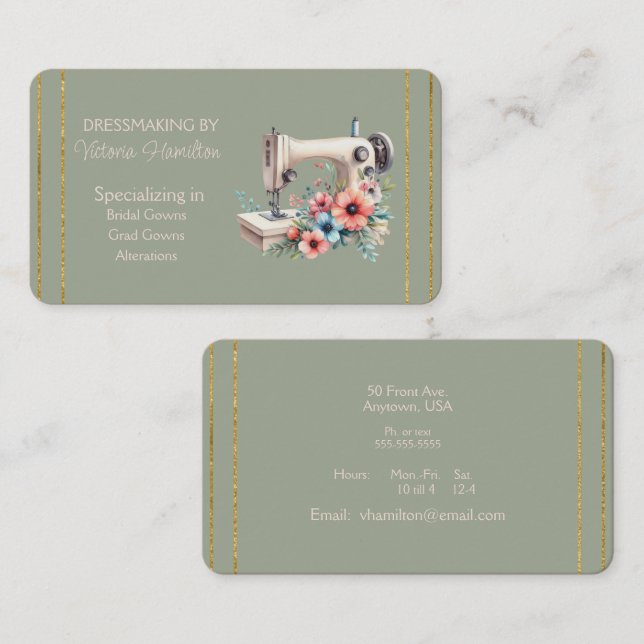 Dressmaker Bridal Gowns Grad Gowns Business Card (Front/Back)