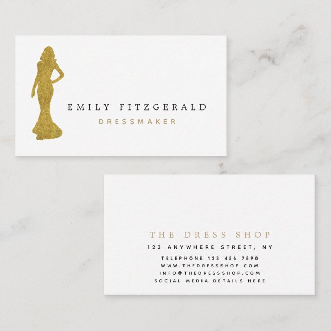 Dressmaker/Designer Gold & Black/silhouette Business Card (Front/Back)
