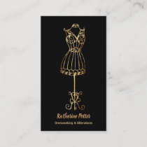 Dressmaker Seamstress Gold Glitter Mannequin Business Card