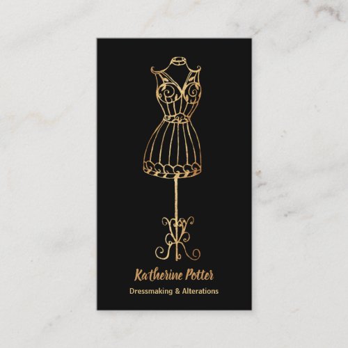 Dressmaker Seamstress Gold Glitter Mannequin Business Card