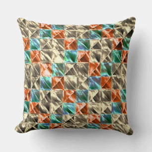  Dressy beige, mint and coral tiles or stained Throw Pillow