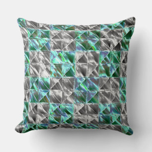 Dressy mint green to silver tile or stained chess Throw Pillow
