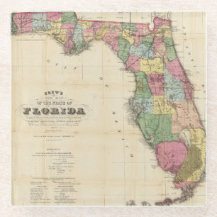 Drew's New Map Of The State Of Florida Glass Coaster