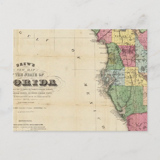 Drew's New Map Of The State Of Florida Postcard (Front)
