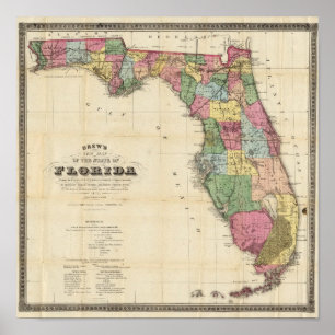Drew's New Map Of The State Of Florida Poster