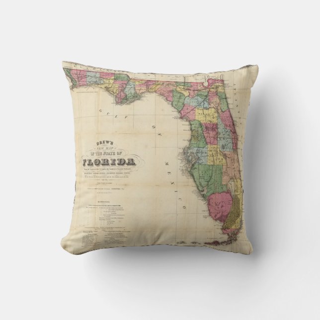 Drew's New Map Of The State Of Florida Throw Pillow (Front)