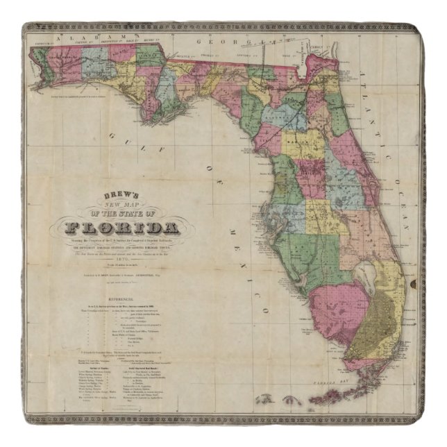 Drew's New Map Of The State Of Florida Trivet (Front)