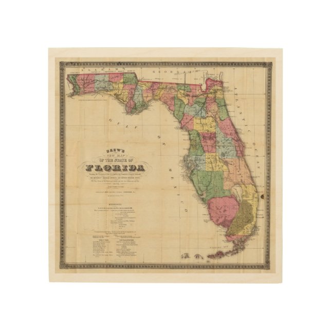 Drew's New Map Of The State Of Florida Wood Wall Art (Front)