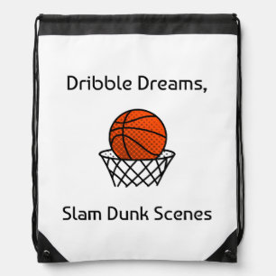 Dribble Dreams, Slam Dunk Scenes Basketball Drawstring Bag