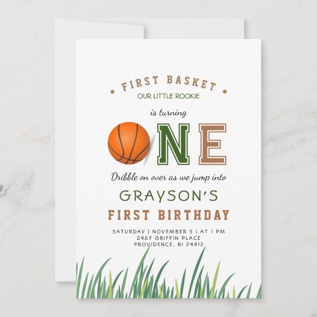 Dribble Over Basketball 1st Birthday Party Invitation (Front)