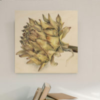 Dried artichoke globe watercolor art wood print