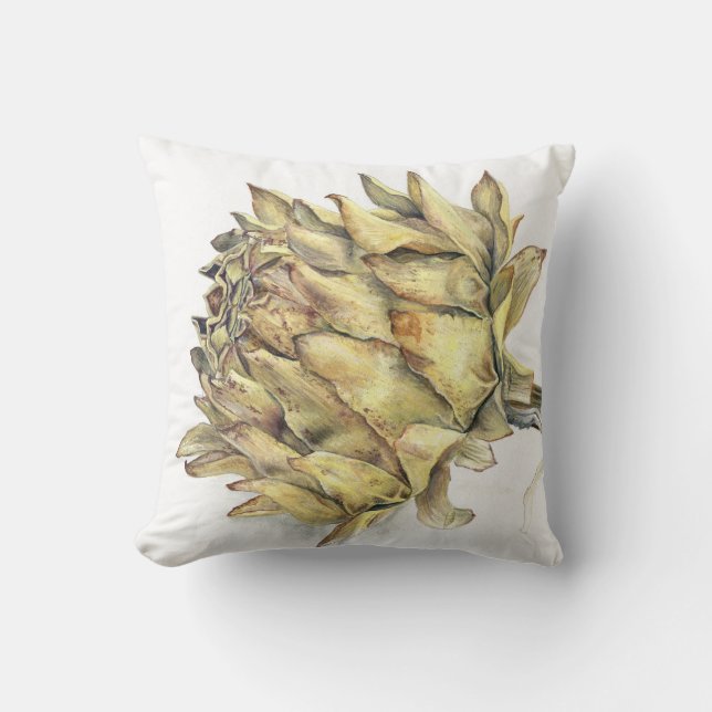 Dried artichoke heart watercolor gouache art throw pillow (Front)