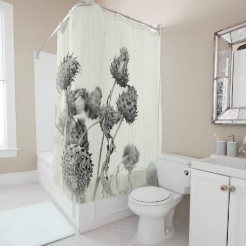 Dried Artichoke Plants Soft Monochrome Cream Shower Curtain