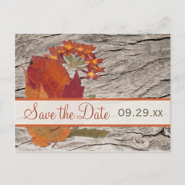 Dried Autumn Leaf, Flowers Save the Date Postcard (Front)