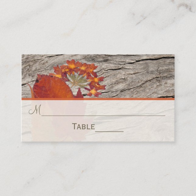 Dried Autumn Leaves and Flowers Place Cards (Front)
