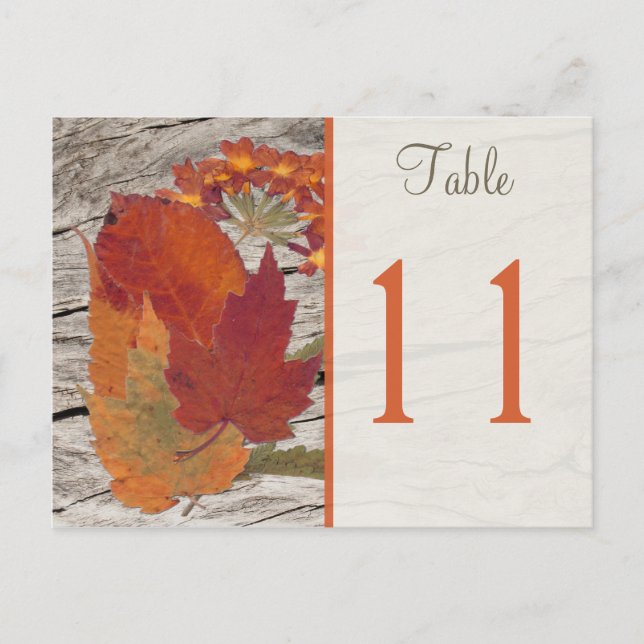 Dried Autumn Leaves and Flowers Table Number (Front)