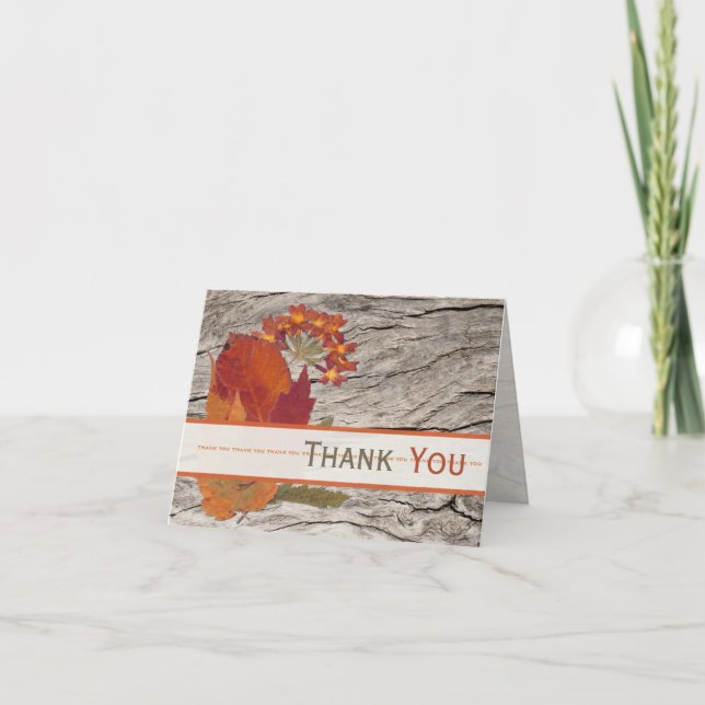 Dried Autumn Leaves and Flowers Thank You Card (Front)