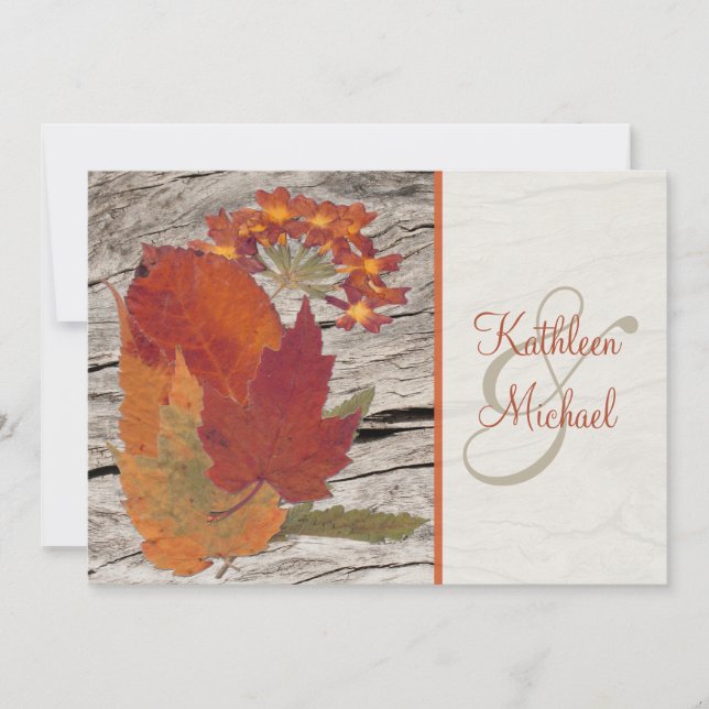 Dried Autumn Leaves and Flowers Wedding Invitation (Front)