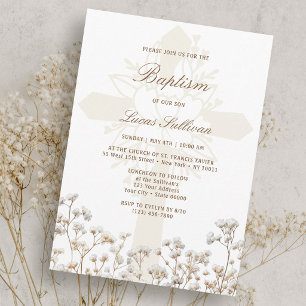 Dried Baby's Breath Holy Cross Baptism Invitation