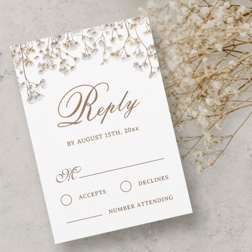 Dried Baby's Breath Wedding RSVP Card