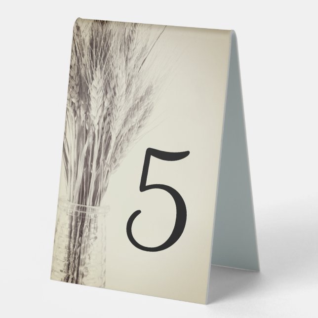 Dried Barley in Bottle Farm Wedding Table Numbers Table Tent (Front)