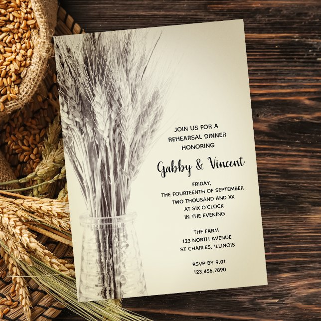 Dried Barley in Milk Bottle Farm Rehearsal Dinner  Invitation (Creator Uploaded)
