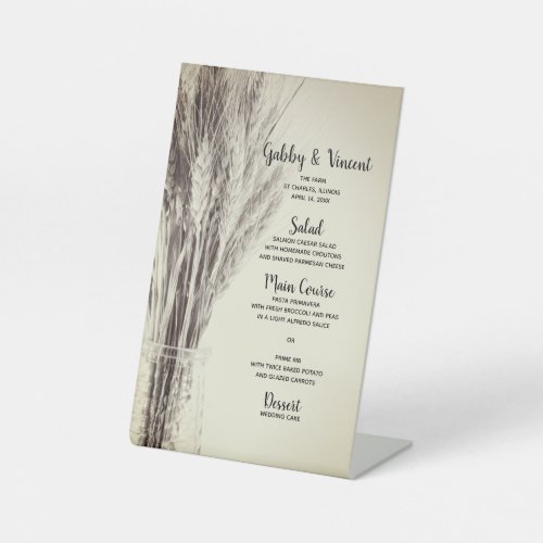 Dried Barley in Milk Bottle Farm Wedding Menu Pedestal Sign