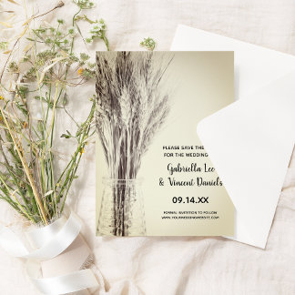 Dried Barley in Milk Bottle Wedding Save the Date