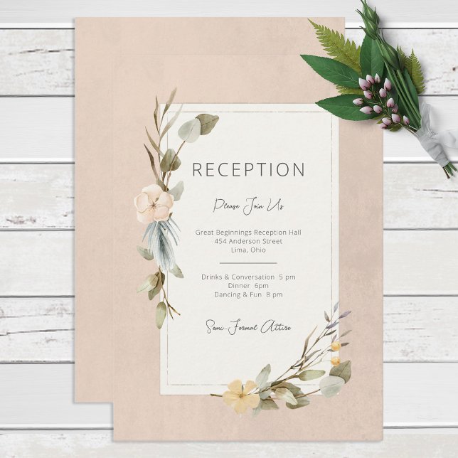 Dried Boho Floral Frame Blush Reception Wedding Enclosure Card (Creator Uploaded)