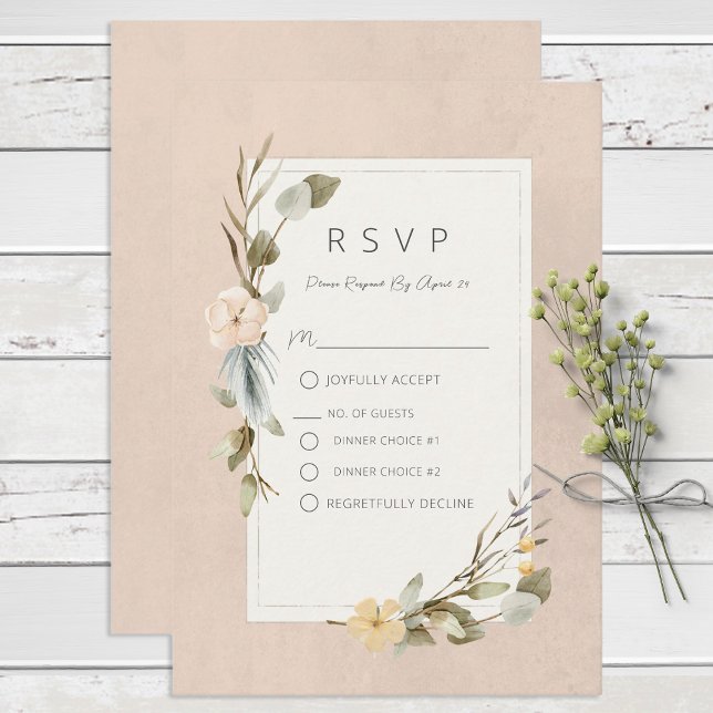 Dried Boho Floral Frame Blush Wedding RSVP Card (Creator Uploaded)