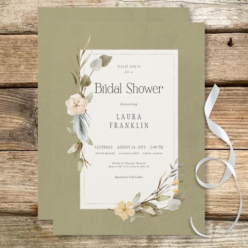Dried Boho Floral Frame Sage Bridal Shower Invitation
