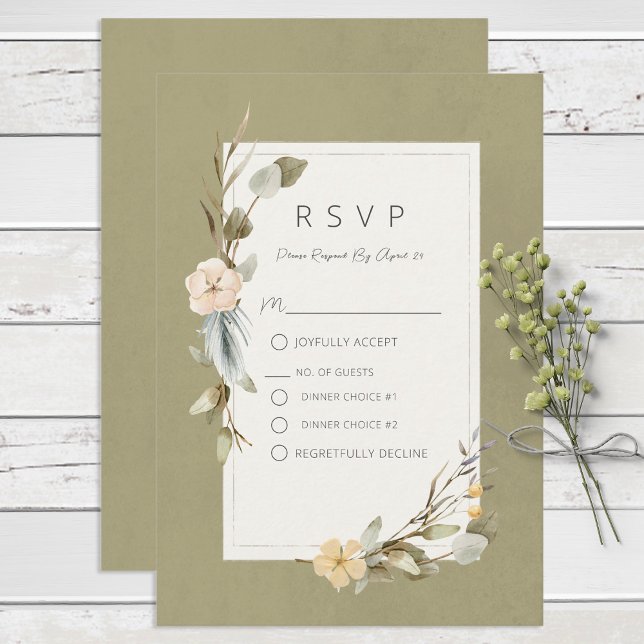 Dried Boho Floral Frame Sage Wedding RSVP Card (Creator Uploaded)
