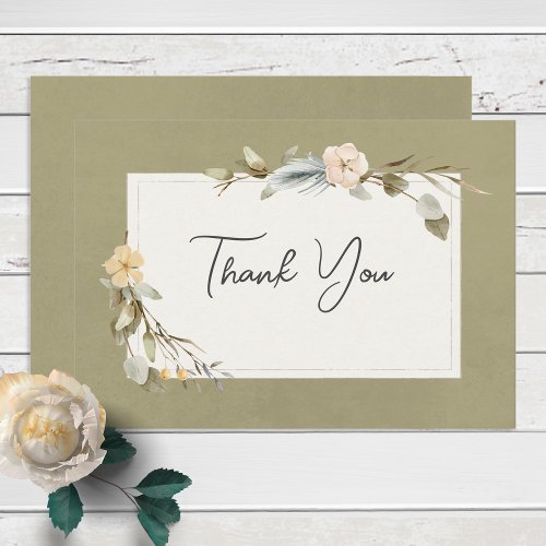 Dried Boho Floral Frame Sage Wedding Thank You Card