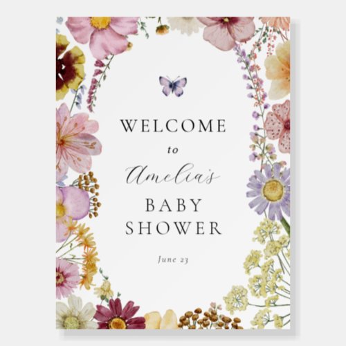 Dried Boho Wildflower Baby Shower Welcome Sign