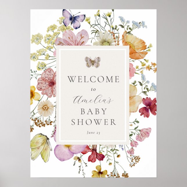 Dried Boho Wildflower Baby Shower Welcome Sign (Front)