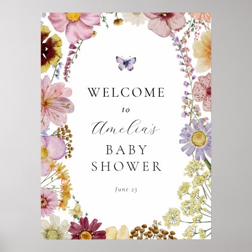 Dried Boho Wildflower Baby Shower Welcome Sign