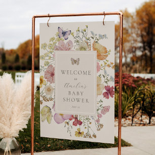 Dried Boho Wildflower Baby Shower Welcome Sign
