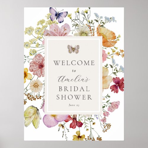 Dried Boho Wildflower Bridal Shower Welcome Sign
